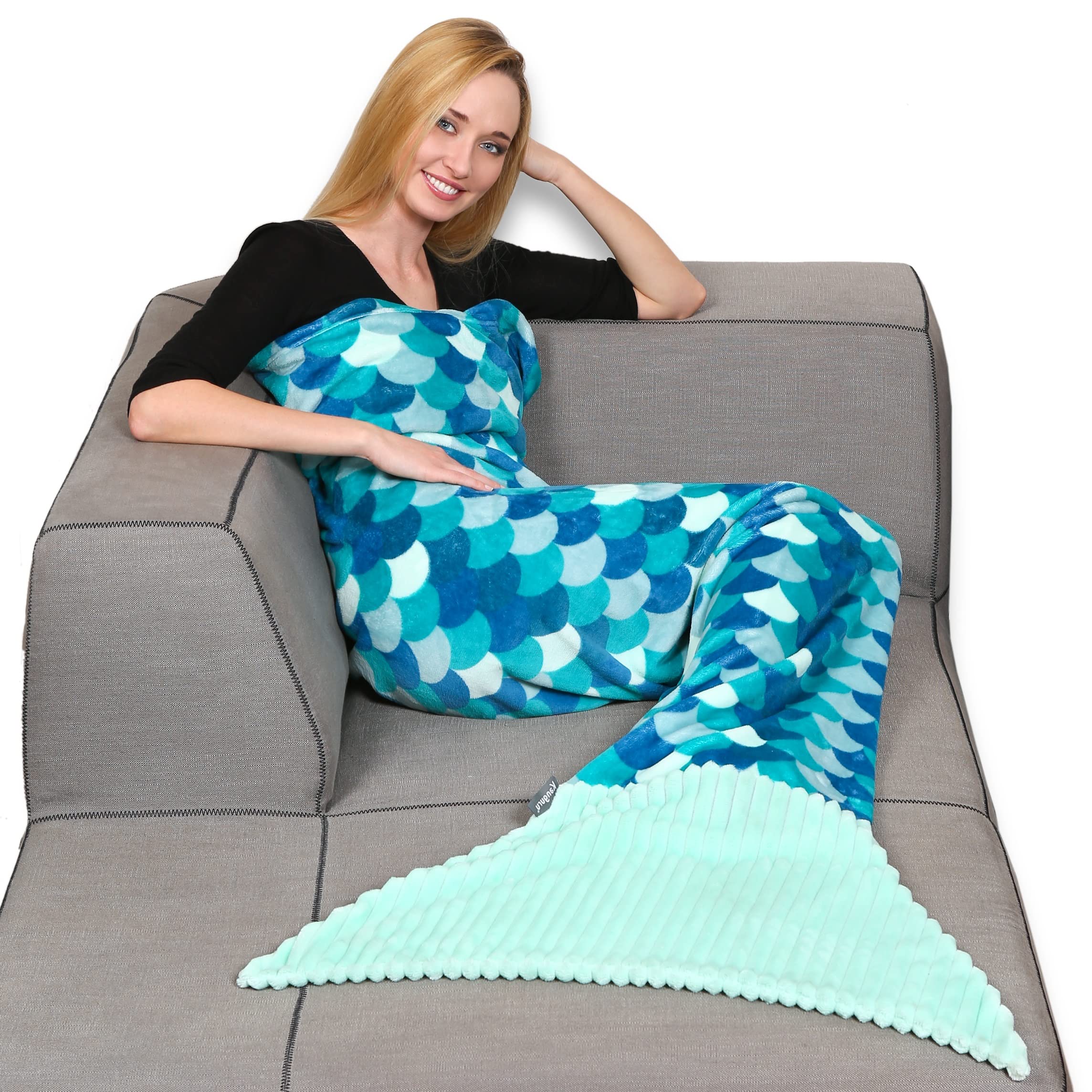 Kanguru Sirena, fleece, mermaid tail, wearable adult, for women, snuggle blanket, Turquoise, single, 100 x 200 cm, Polyester โ image 1