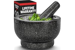 Heavy Duty Large Mortar and Pestle Set, 4 Cups, 100% Natural Granite Mortar and Pestle Stone Grinder Bowl, Molcajete Bowl, Av
