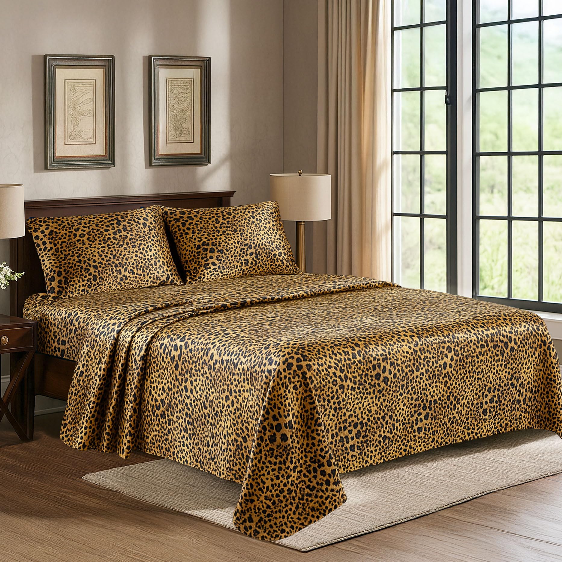 Photo 1 of Satin Sheets Twin [3-Piece, Gold Leopard] Hotel Luxury Silky Bed Sheets - Extra Soft 1800 Microfiber Sheet Set, Wrinkle, Fade, Stain Resistant - Deep Pocket Fitted Sheet, Flat Sheet, Pillow Cases