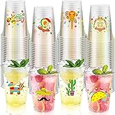 Kochorie 120 Pieces 16 oz Mexican Fiesta Plastic Cups Clear Disposable Cups with Double-sided Different Patterns Cinco De Mayo Drinkware Party Supplies Fiesta Taco Birthday Decorations, 4 Styles