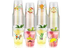 Kochorie 120 Pieces 16 oz Mexican Fiesta Plastic Cups Clear Disposable Cups with Double-sided Different Patterns Cinco De Mayo Drinkware Party Supplies Fiesta Taco Birthday Decorations, 4 Styles
