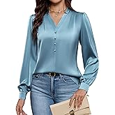 Blooming Jelly Womens Business Casual Tops Dressy Work Long Sleeve Shirts V Neck Silk Satin Blouses Cute Fall Outfits