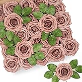 Mocoosy 50Pcs Artificial Rose Flowers, Dusty Roses for Decorations, Real Touch Fake Foam Rose Bulk with Stems DIY Wedding Bouquets, Bridal Shower, Valentine's Day Floral Arrangements Party Table Decor