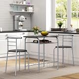 Yaheetech 3 Piece Dining Table & Chairs Set Compact Kitchen Balcony Black view 2