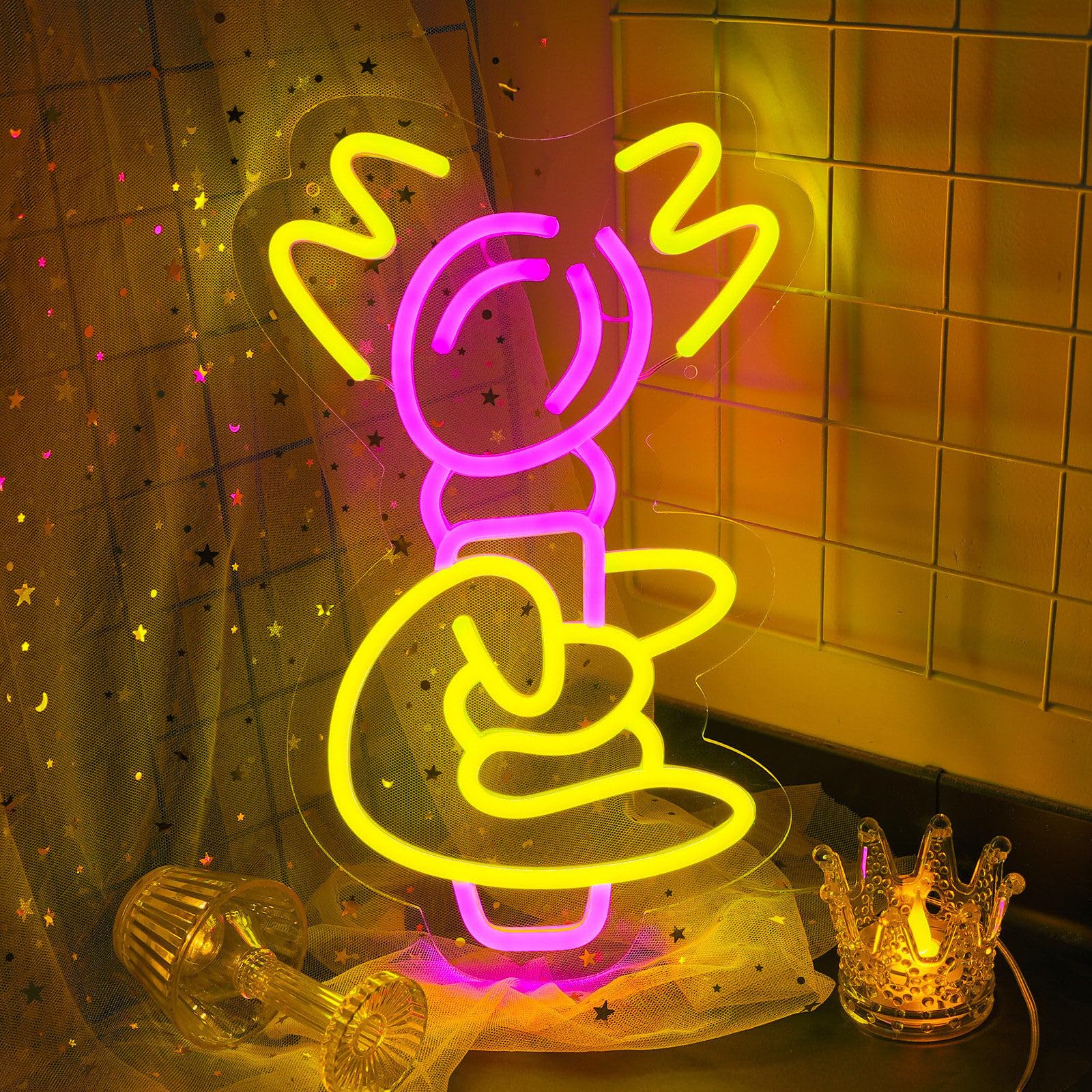 WIOSOUL Microphone Neon Light Sign Shade Music Neon Sign for USB Operated Led Neon Light Neon Light for Wall Decor Night Light Led Microphone Sign Friend Kids Singer Gift(Red/Yellow)