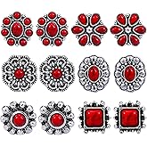 BOOZIQ Western Earrings for Women Bohemian Turquoise Earring Set Vintage Turquoise Stud Earring for Women Flower Cowboy Earrings Western Country Concert Rodeo Outfits Jewelry Gift