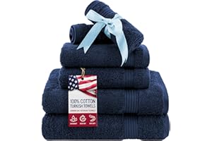 American Veteran Towel, 6 Piece Towel Set for Bathroom, 100% Cotton Turkish Bathroom Towels, 2 Bath Towels 2 Hand Towels 2 Washcloths, Navy Blue