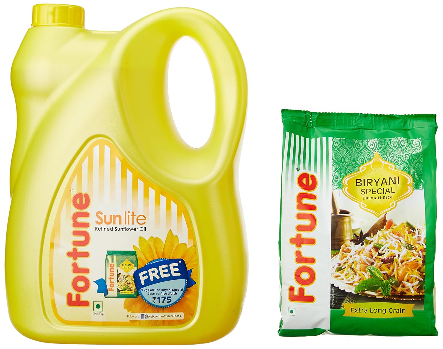 Fortune Sunlite Refined Sunflower Oil Can, 5L with Free Basmati Rice