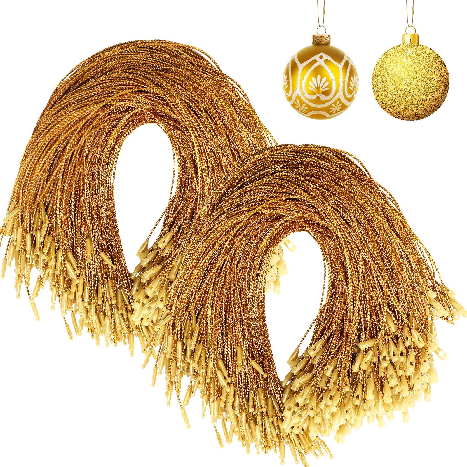 JUNEBRUSHS 600Pcs Christmas Ornament Hooks, Ornament Hangers with Snap Ornament String for Christmas Tree Holiday Party Hanging Decorations Ropes Easy and Fast Locking (Gold) โ image 1