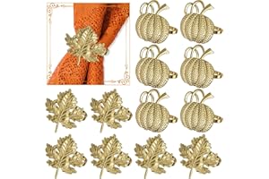 KORLON TEC Fall Napkin Rings Set of 12, Maple Leaf and Pumpkin Thanksgiving Napkin Rings Holders Dining Table Rings for Thanksgiving, Gatherings, Parties, Table Decor