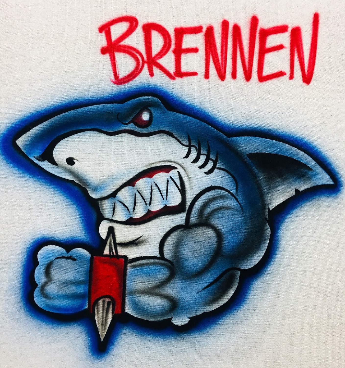 Airbrush T Shirt, Shark Muscle, Great White Shark personalized with name