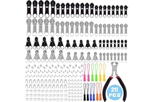 KUUQA 211 Pcs Zipper Repair Kit Zipper Replacement with Zipper Install Plier for DIY Bags, Luggage, Backpacks, Silver and Bla
