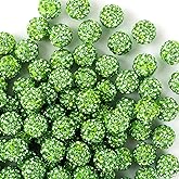 10mm Clay Rhinestone Beads for Bracelets, 100 Pcs Sparkle Crystal Beads for Jewelry Making, Glitter Round Shamballa Disco Ball Design for DIY Crafts Necklace Earrings Decoration (Light Green)