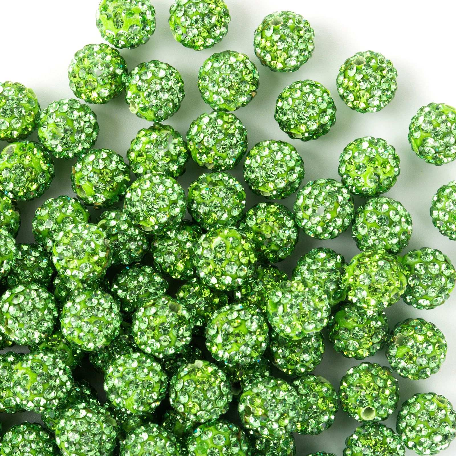 Photo 1 of 10mm Clay Rhinestone Beads for Bracelets, 100 Pcs Sparkle Crystal Beads for Jewelry Making, Glitter Round Shamballa Disco Ball Design for DIY Crafts Necklace Earrings Decoration (Light Green)
