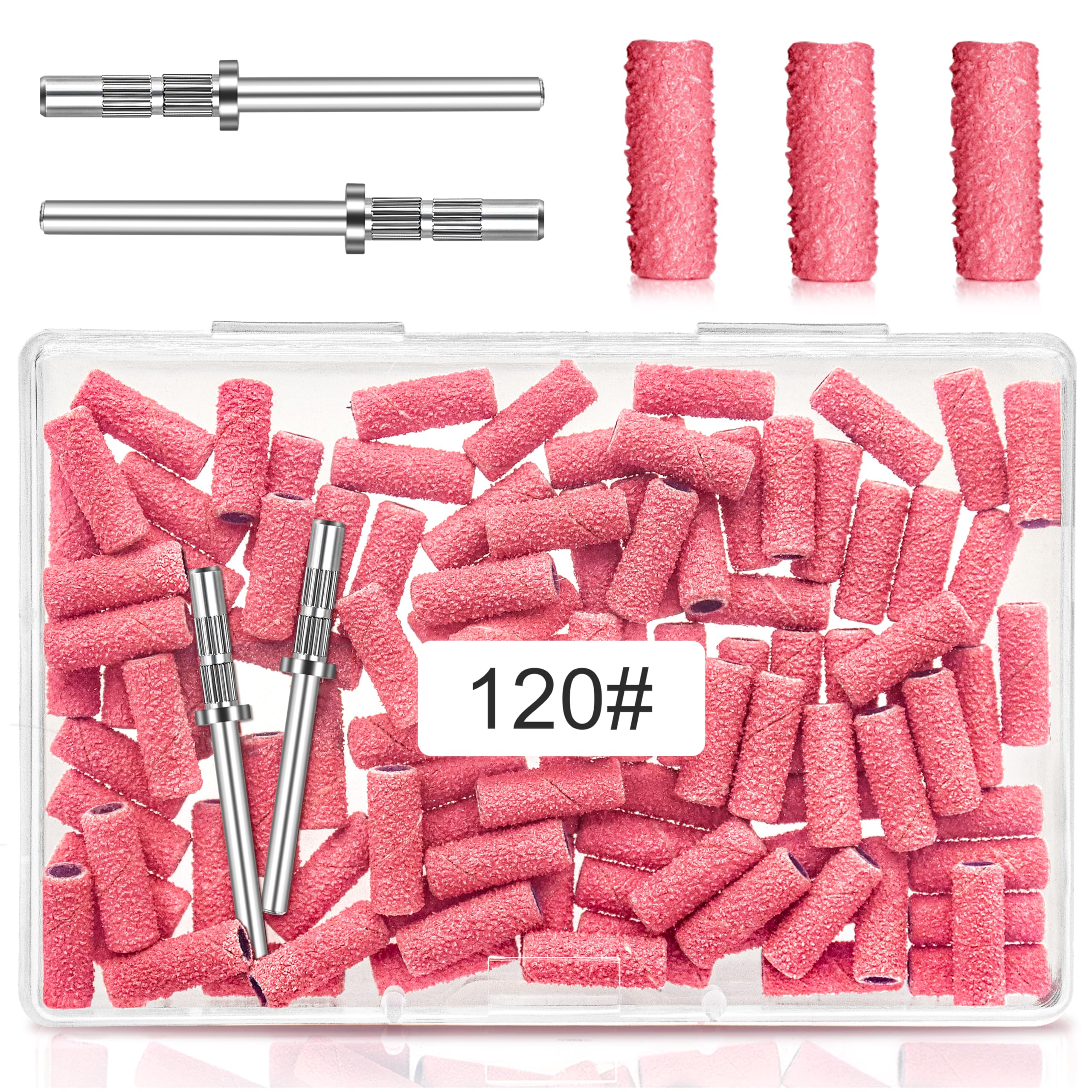 [Upgrade] 3.1 MM Mini Sanding Bands for Nail Drill 120 Grit, 100 Pcs With Small Mandrel Bits for Acrylic Nails Gel Manicures and Pedicure, Salon Use