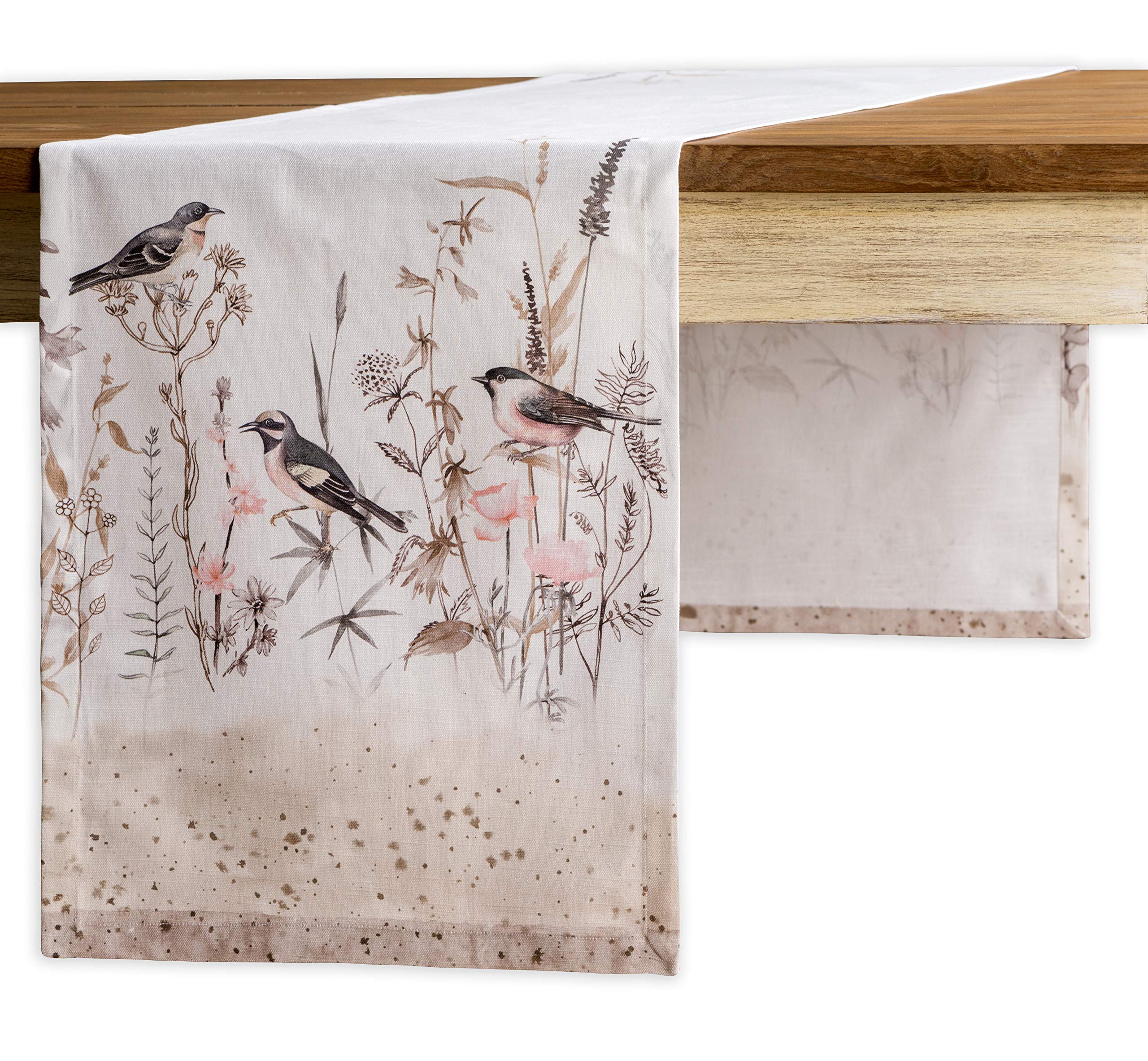 Maison d' Hermine Table runner 100% Cotton Single Layer Table Runners 230 CM long for Home Kitchen Dining Party Wedding Bridal Shower Gifts for Mothers Day (Meadow Florals - Brown, 37 cm x 230 cm)