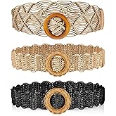 Hercicy 3 Pcs Rattan Straw Woven Belt Bohemian Waist Rope Braid Belts for Women, Trendy Boho Ladies Skinny Dress Belt Multicolor