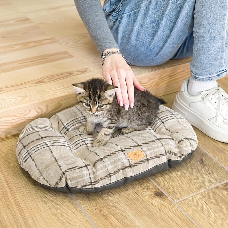 Cuscino imbottito per cani e gatti SCOTT 45/2, Double-face, Scozzese, Soffice velluto, Lavabile, Marrone
