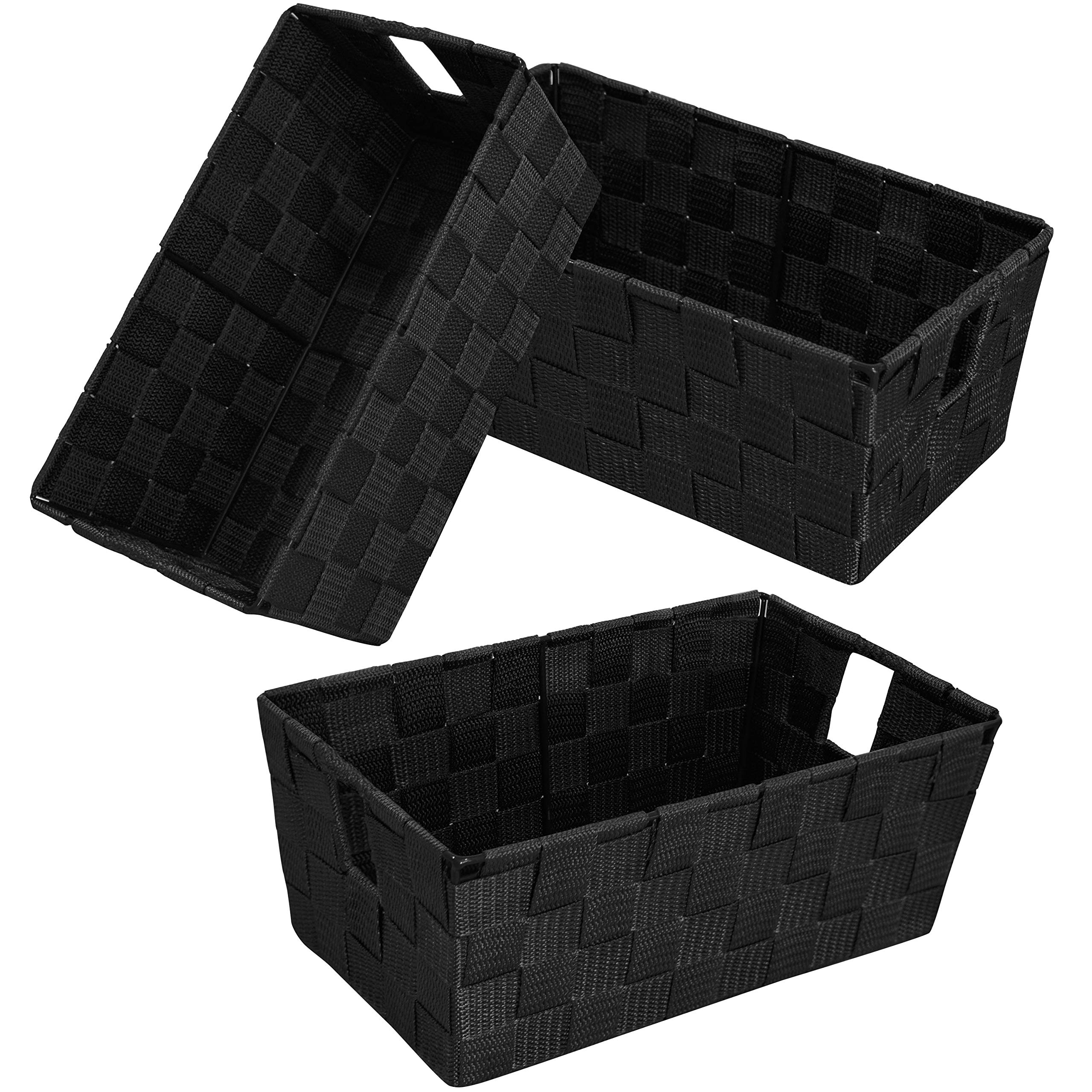 Photo 1 of homyfort Woven Black Storage Baskets Shelf Tote Boxes Container, Durable Storage Organizer Bins with Built-in Handles for Bedroom, Office, Closet, Kids Room, Nursery, 3-Pack,11.4”x 6.5”x 4.5”