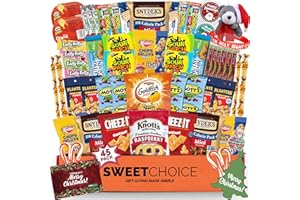 SWEET CHOICE Christmas Gift Basket Care Package (45 Count) Candy Snacks Cookies Bars Chips Holiday Gift Baskets Variety Holiday Stocking Stuffer Gift Box Pack Assortment Basket Bundle Mix Of Treats College Student