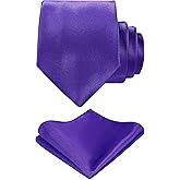 TIE G Solid Satin Woven dyed Color Formal Black Necktie and Pocket Square Sets in Gift Box