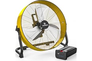 Airvention 15600mAh Rechargeable Battery Operated Floor Fan, 16 inch Yellow Industrial High Velocity Drum Fan, Shop Fan for Camping Gym Garage Outdoor Indoor, AI-F601Y