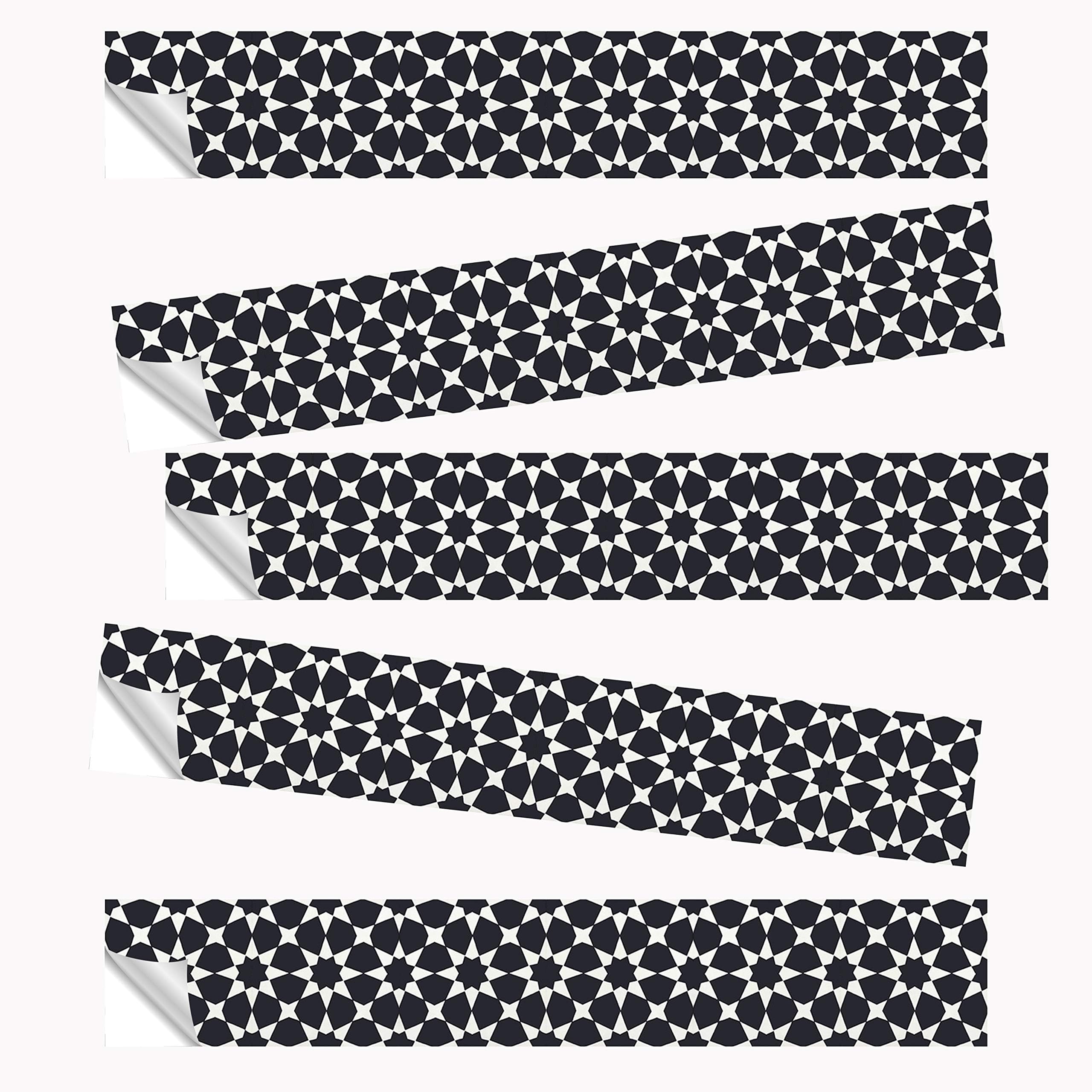 Wallpaper Strips (Moroccan Style) for Stair Risers/ Stair Steps - Peel and Stick - Self Adhesive - Home Decor DIY - Pack of 5 Strips (Step Height 6.5" inch)