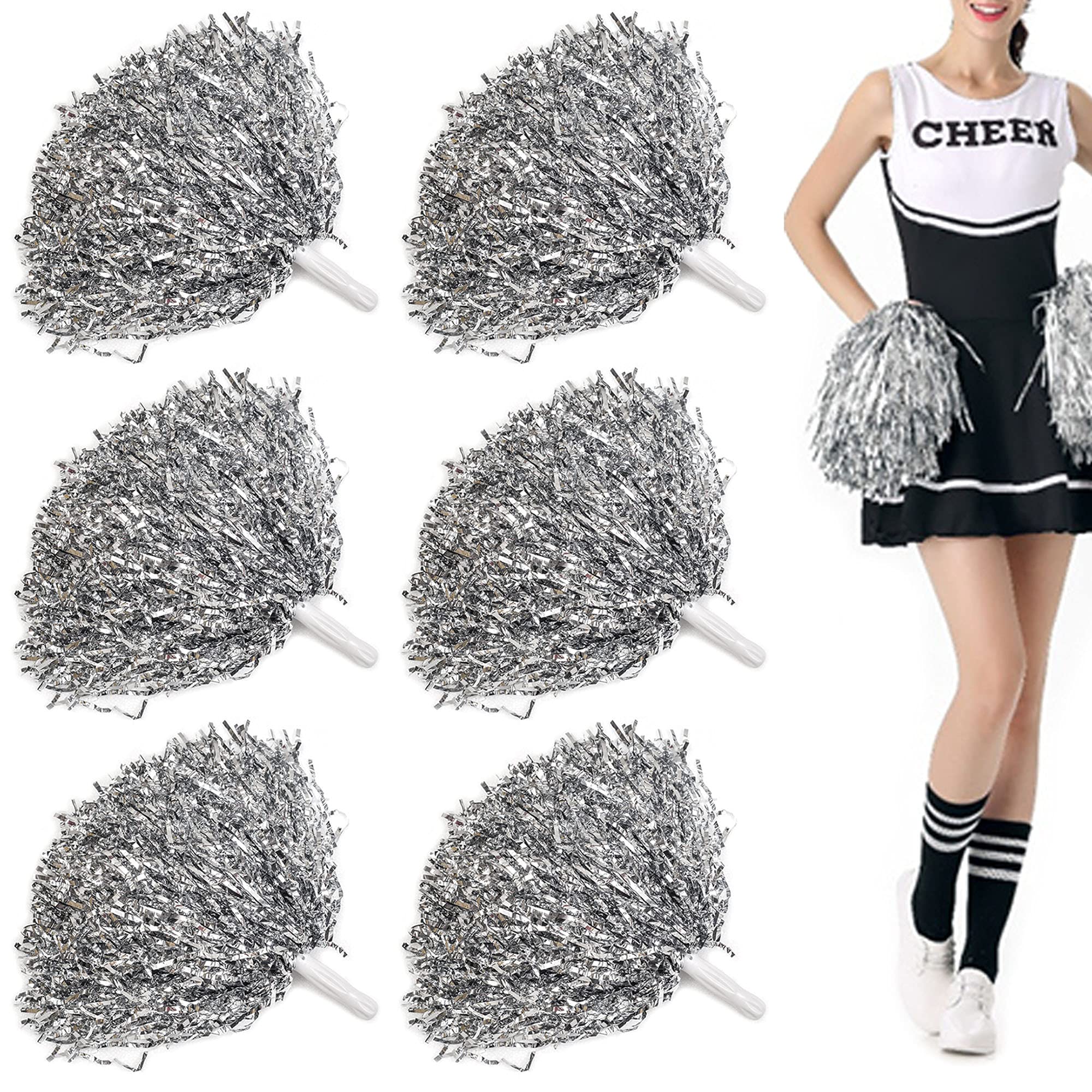 Niuhong 6 PCS Cheer Leader Poms Cheerleader Poms Accessories Cheerleading Pom Bright Metallic Cheers Ball Squad Cheer Farben Pompons Poms Hand Flower Spirit Cheering Pom Colours Sports Games Team