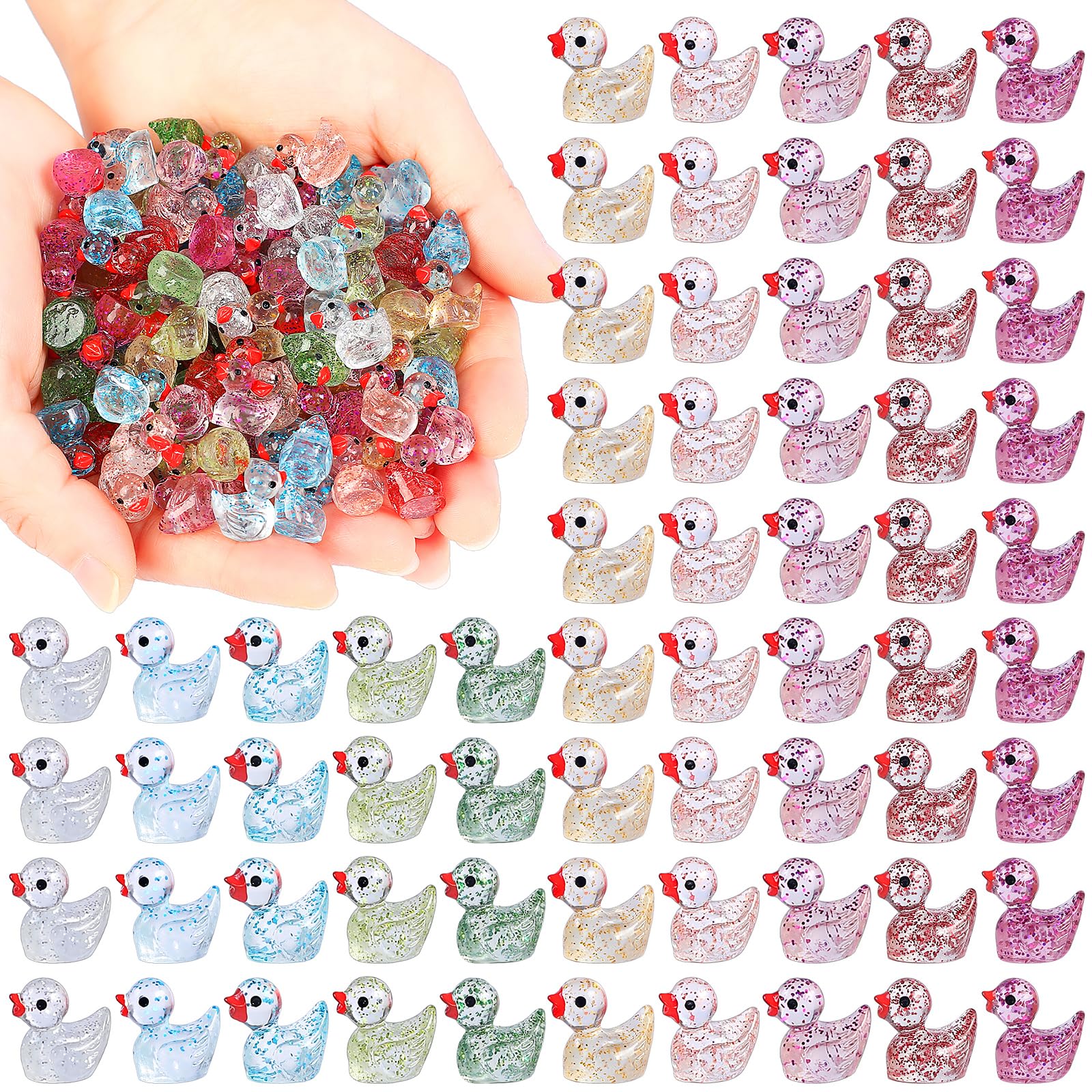 120 Pcs Mini Ducks Mini Glitter Resin Ducks Tiny Ducks Mini Resin Animals Figures to Hide for Fairy Garden Accessories Micro Landscape Aquarium Ornaments Kit Dollhouse Decor Crafts