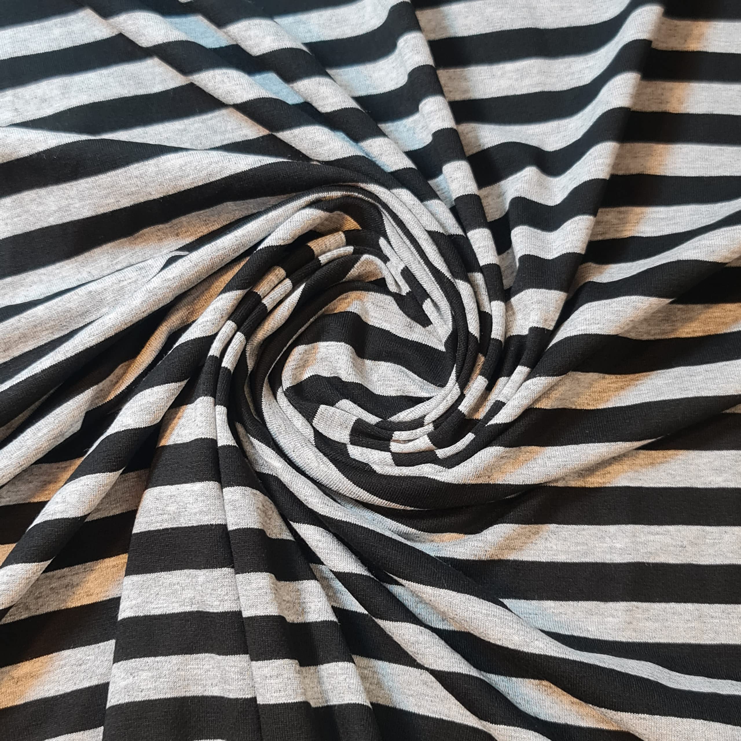 Soft Printed Cotton Jersey Stretch Knit Fabric – Ideal for T-Shirts, Babywear, Dressmaking & Crafts | 58" (150cm) Wide | Sold Per Meter (Pre-Cut) (Grey Black Stripe #2)