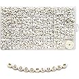 Looconi 1400pcs Letter Beads A-Z 4x7mm White On Gold Round Acrylic Alphabet Heart Beads and Beading Cord for Jewelry Making Bracelets Necklaces Key Chains