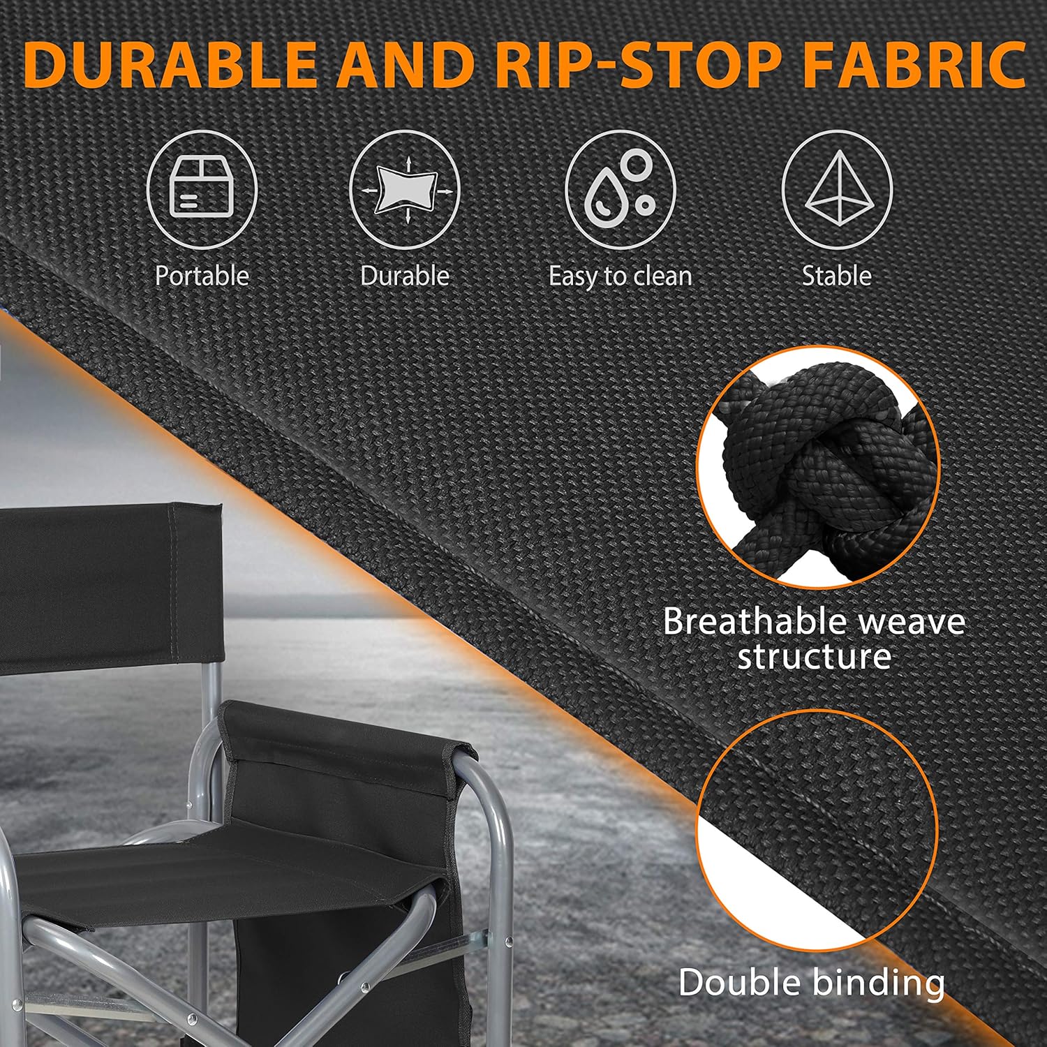 Ubon Steel Frame Portable Director's Chair - Ultra-Wide & Lightweight Seat with Collapsible Side Table & Pockets - Foldable Seat for Camping, Beach, Travel, Sports Games - 300lb Capacity - Dark Black : Sports & Outdoors