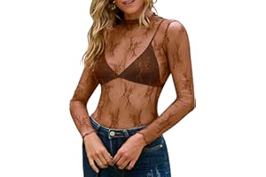 MEROKEETY Womens 2025 Lace Mesh Sheer Long Sleeve Top Sexy Y2k Mock Neck See Through Shirt Blouses