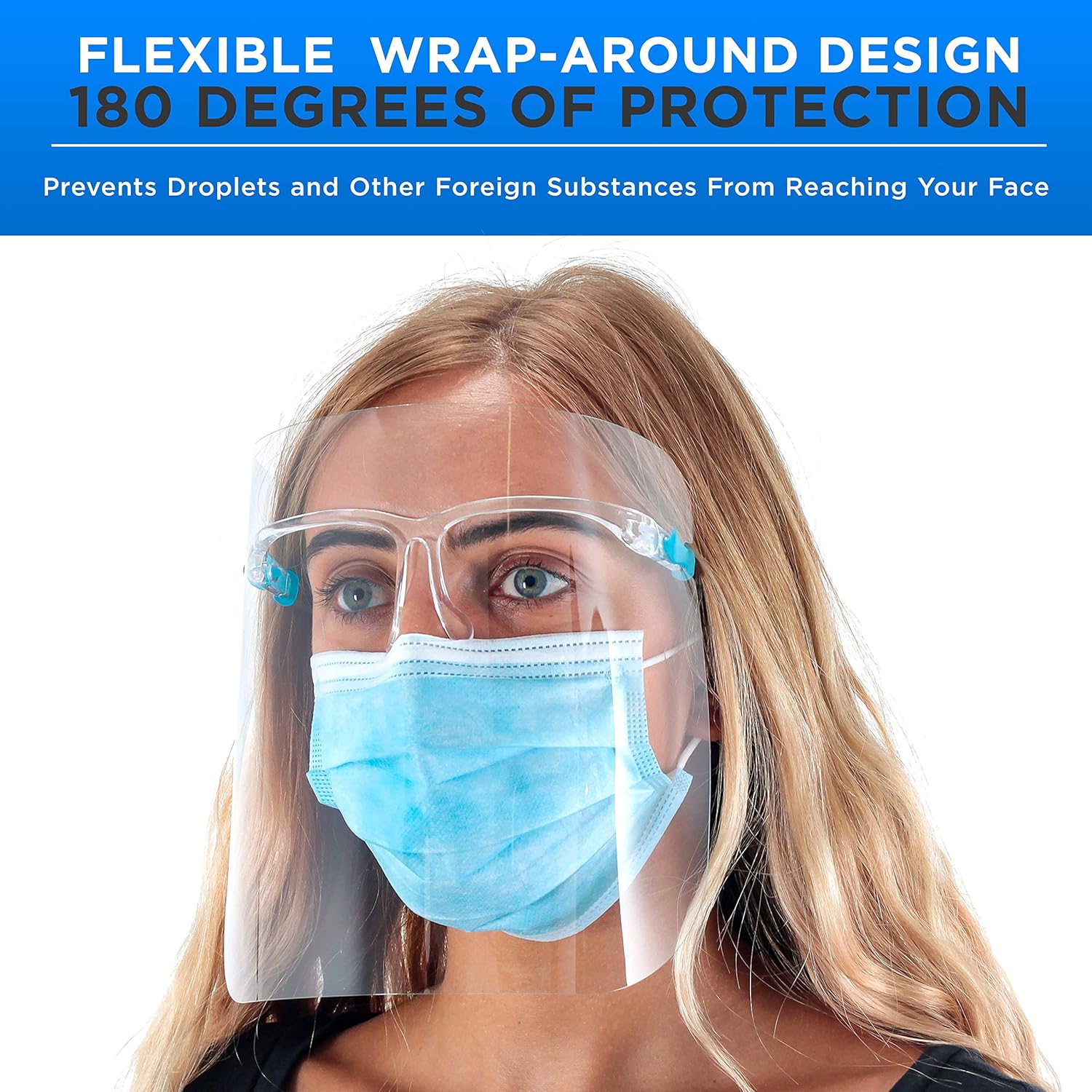 TCP Global Salon World Safety Face Shields with Glasses Frames (Pack of 10) - Ultra Clear Protective Full Face Shields to Protect Eyes, Nose, Mouth - Anti-Fog PET Plastic Sanitary Droplet Splash Guard - - 