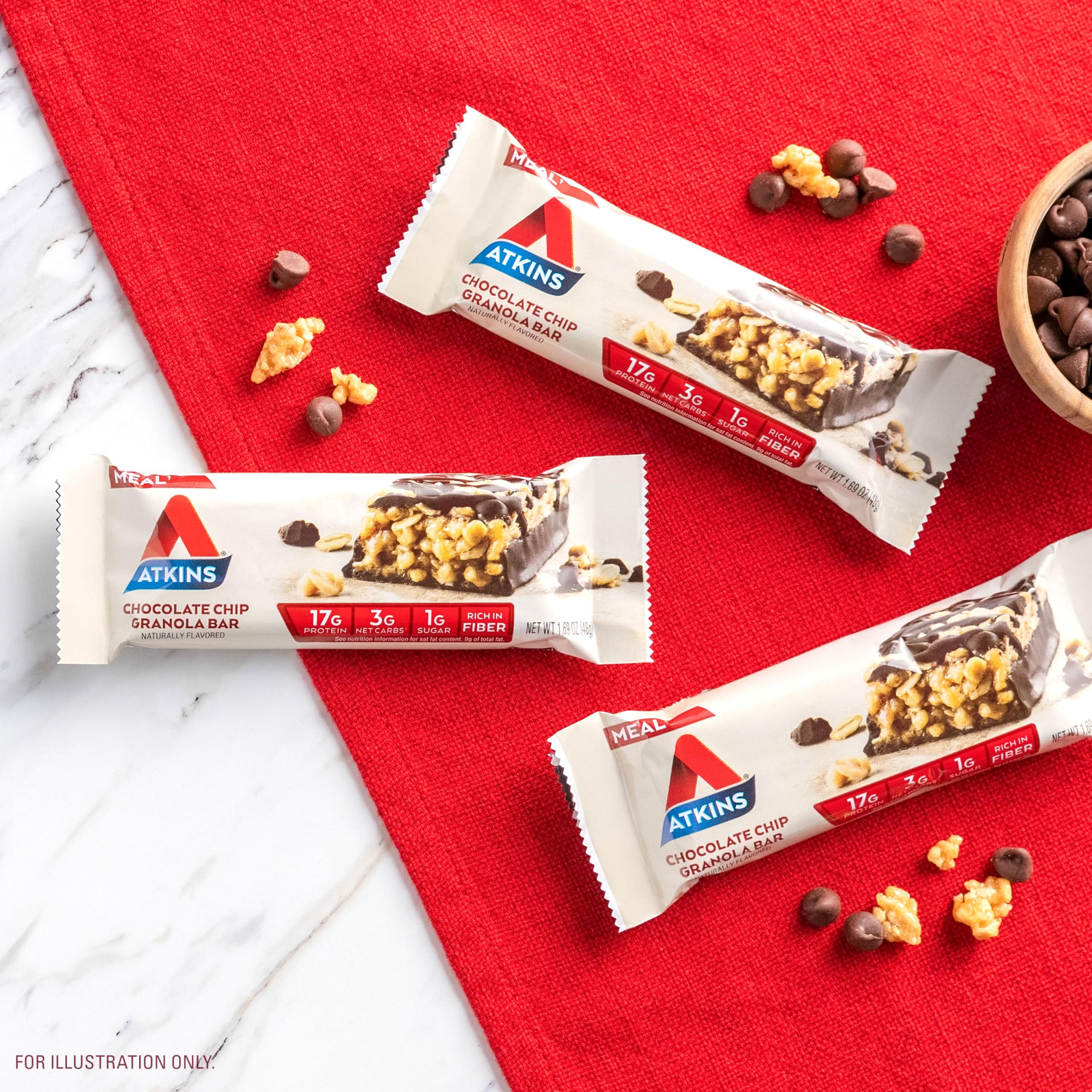 Atkins Chocolate Chip Granola Protein Meal Bar, High Fiber, 17g Protein
