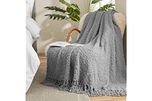 Amélie Home Textured Mulberry Throw Blanket Handmade with Tassels Chunky Soft Fluffy Knit Throw Blankets Woven Luxury Farmhouse Throws for Couch Sofa Bed (Grey, 60"x80")