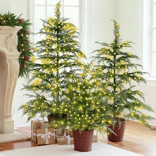 CINNVOICE CHRISTMAS 3FT 4FT 5FT POTTED PRE-LIT TWINKLE...