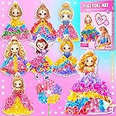 RIEYON Poke Poke Art Kits - Magical Princesses for Kids, 8 Princesses & 1 Flower Arts and Crafts Mess-Free DIY Creative Activity Kits, Birthday Christmas Gifts for Girls & Boys Ages 4 5, 6, 7, 8, 9,10