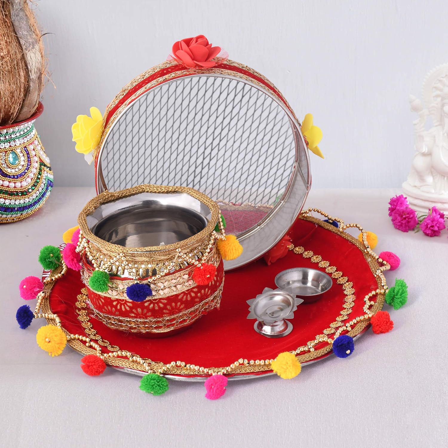 pooja thali of karwa chauth