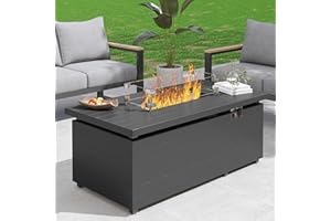 Sundale Outdoor 51 Inch Outdoor Fire Pit Table, 50,000BTU Rectangle Propane Fire Pit with Sliding Tank Holder, Glass Wind Guard, Removable Lid, CSA Certified, Gray
