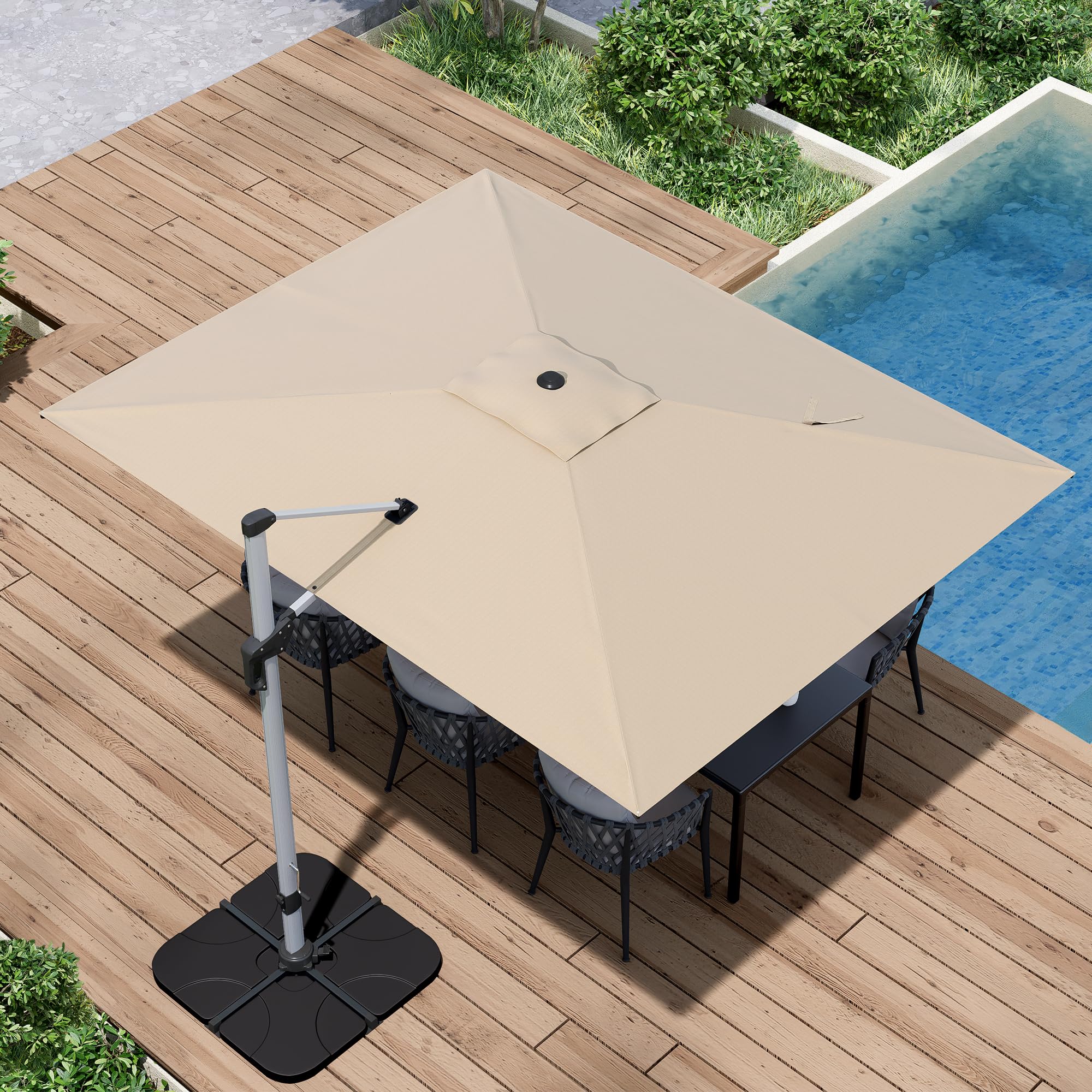 Photo 1 of paramondo Patio Umbrella, 9' X 12' Outdoor Cantilever Umbrella with 360-degree Rotation for Garden, Deck, Backyard, Pool and Beach, Beige