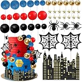 Rsstaixi Spider Cake Topper Spider Web Party Decorations Star Balls Superhero Theme Birthday Cake Decorations for Baby Shower Boys Men Birthday Party Decorations Favors