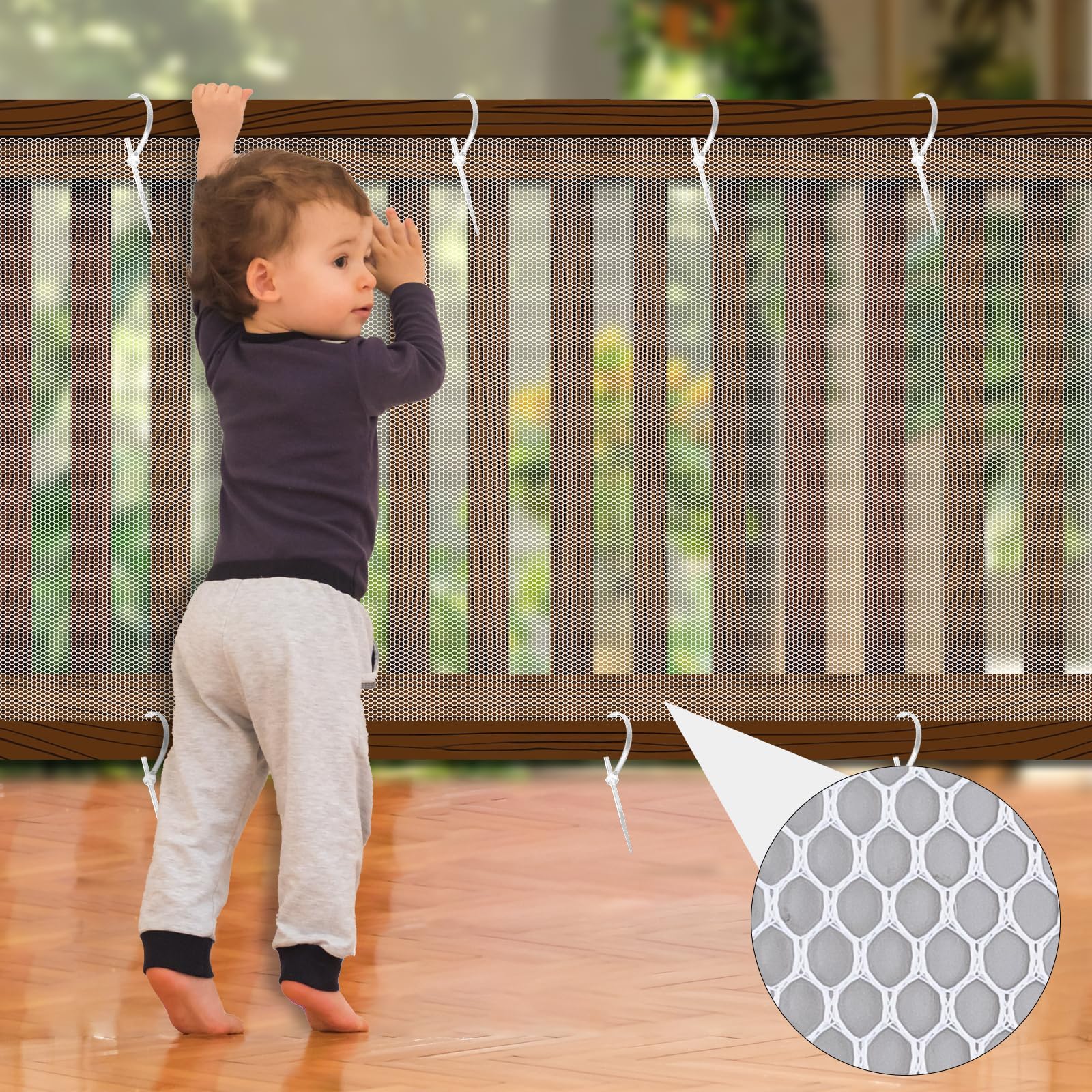 Child Safety Net, 3 x 0.9 m Childproof Mesh Stair Netting, Balcony Banister Protector, Safe Rail Guard for Kids, Pets, Toys