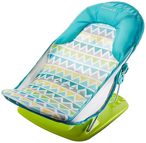 Summer Infant Deluxe Baby Bather triangle stripes in blues and green