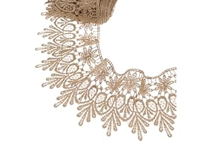 GXTIZAS Golden Lace Trim 5 Yards Wide Venise Lace Ribbon Embroidered Edge Trim for Sewing Crafts Pillow Case