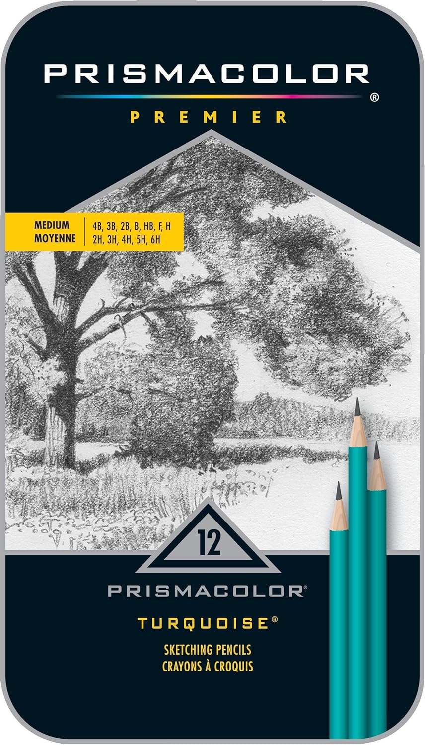 Prismacolor 24192 Premier Turquoise Graphite Sketching Pencils, Medium Leads, 12-Count : Wood Colored Pencils : Office Products