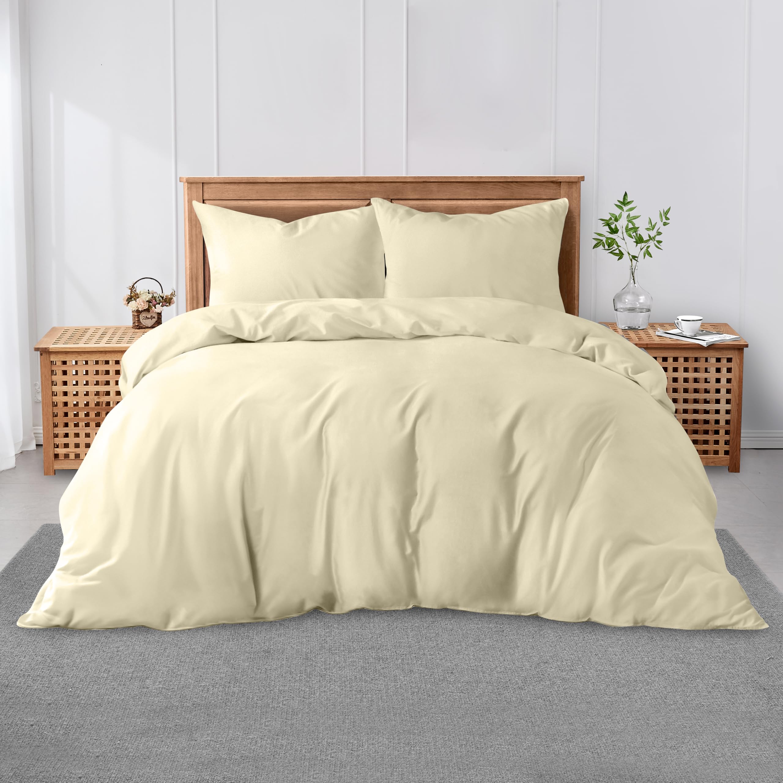 GC GAVENO CAVAILIA Polycotton Plain Dyed Duvet Single Size, Supersoft Breathable Bedding & Linen, Washable Comforter Quilt Covers, Polyester, 50% Cotton, Cream, Double