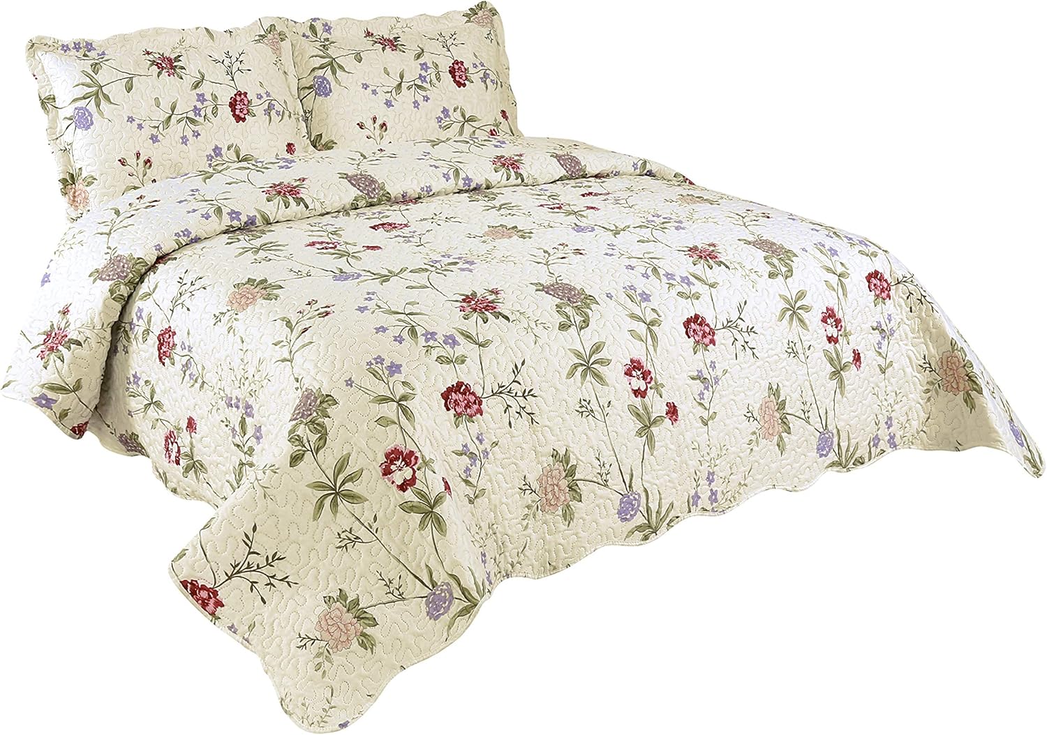 Marina Decoration Pinsonic Embossed Printed Coverlet Bedspread Ultra Soft 3 Piece Summer Quilt