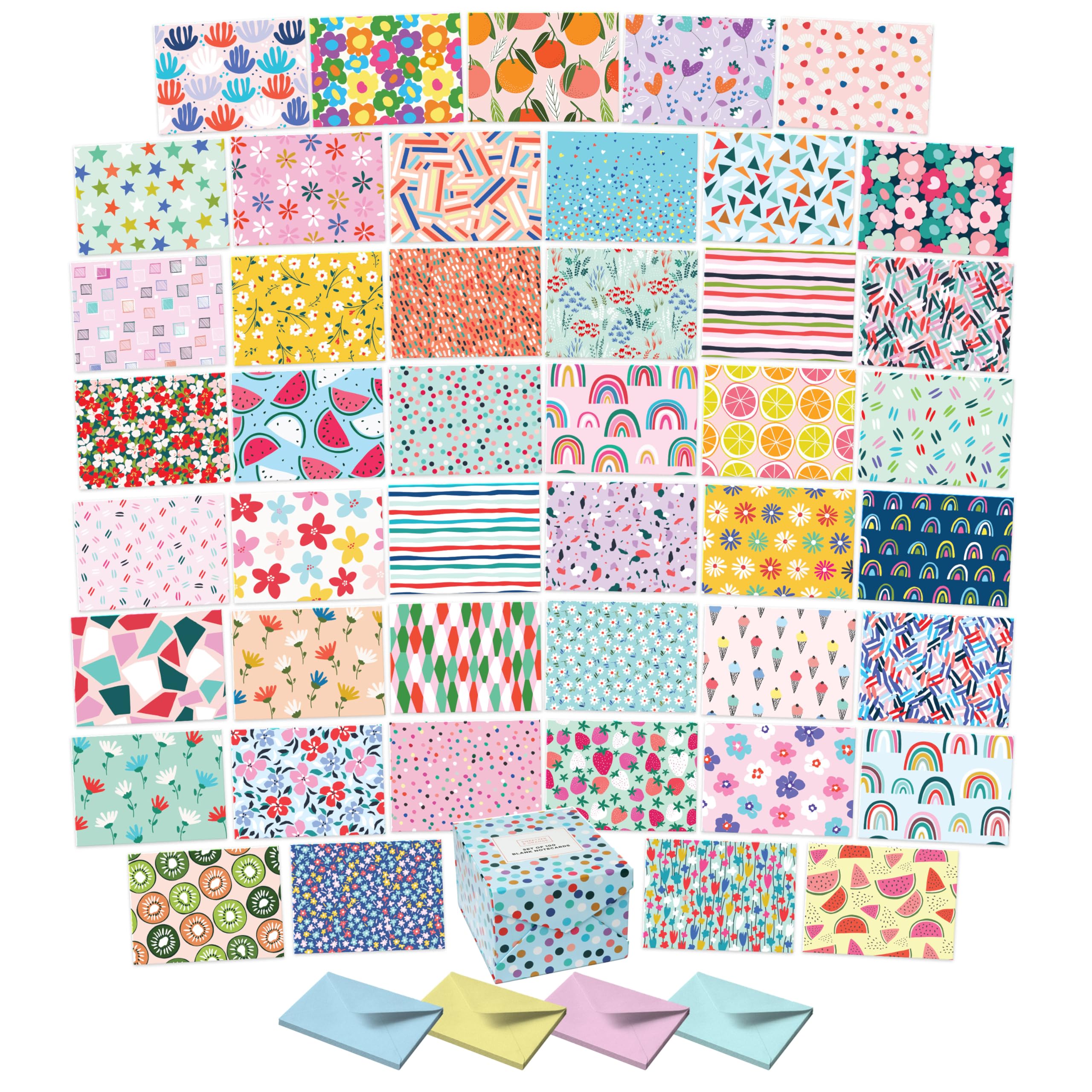 S&O Blank Cards for All Occasions in One Box Set - Blank Notecards with Envelopes for Handwritten Messages - All Occasion Cards Assortment Box with Envelopes - 100 Vibrant Notecards and Envelopes Set