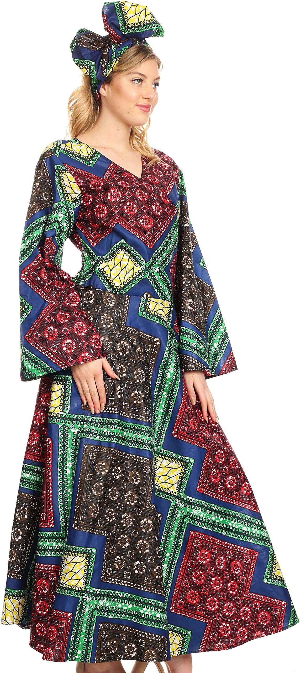 Tale Women's Maxi Long Sleeve Wrap Dress with Pockets African Ankara Print